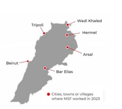 Kaart waar MS actief is in Libanon