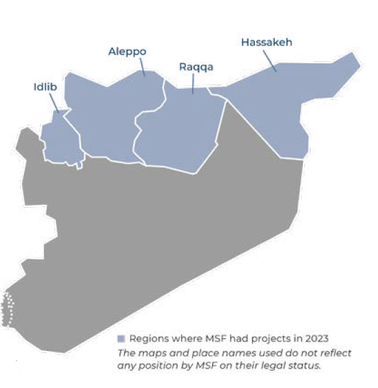 Kaart waar MSF actief is in Syrië