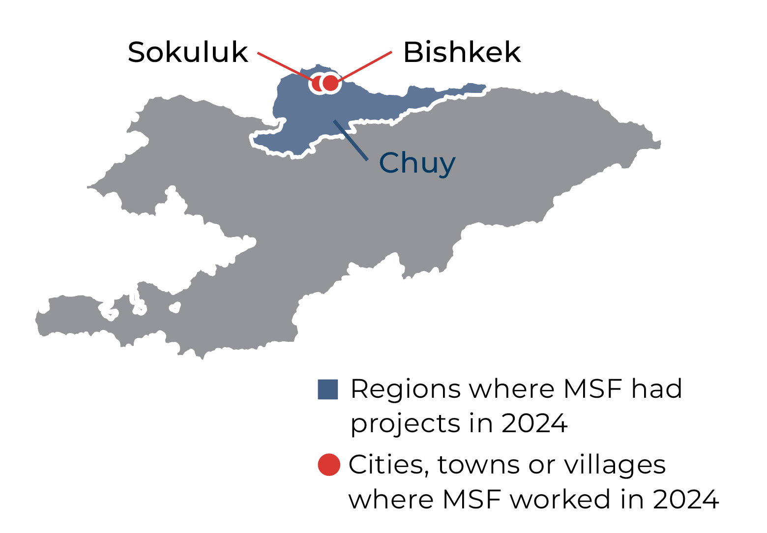 Map of where MSF was active in Kyrgystan